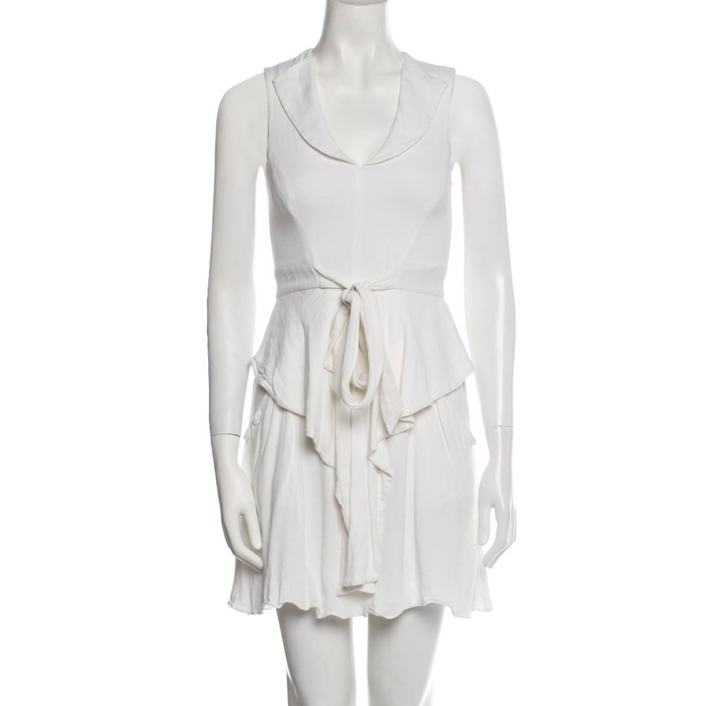 L’Agence sleeveless dress w/ sash & ruffle waist detail, shawl collar, GUC, XS